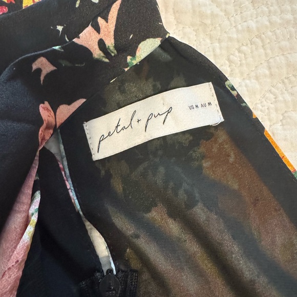 Petal & Pup Black Floral Dress with an Asymmetrical neckline. - Picture 3 of 7